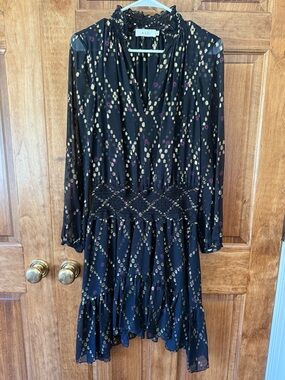 A.L.C. Black Dress with Gold and Magenta Dot Print